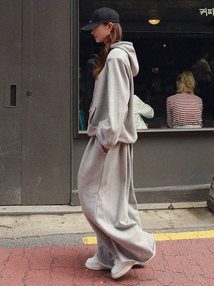 Urban Gray Wide Leg Elastic Waist Pants: LIGHT GRAY / M