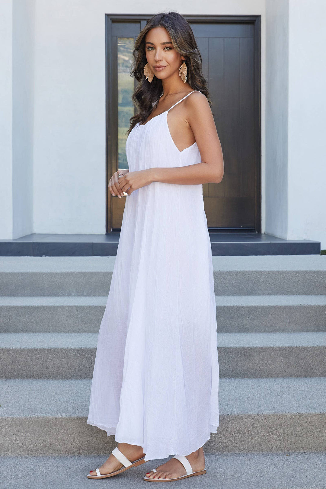 GAUZE MAXI DRESS: White / M