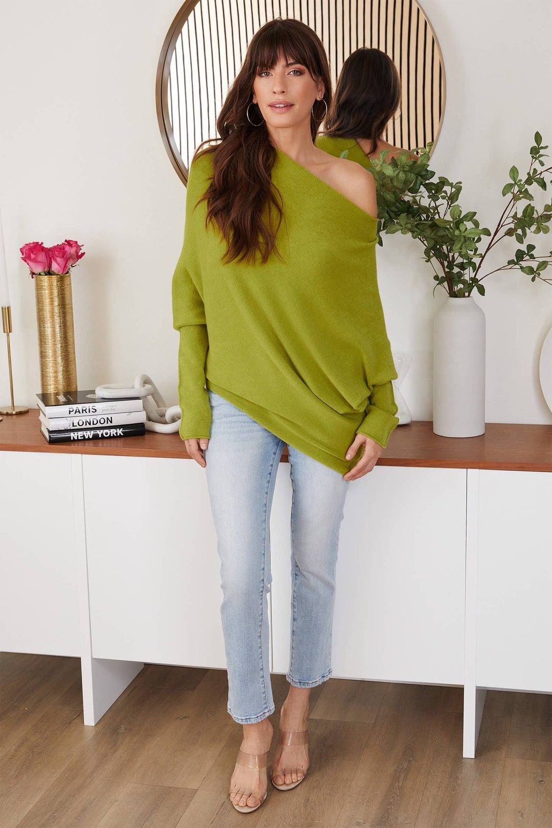 ASYMMETRICAL SWEATER LIME:XS/S