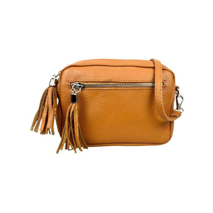 Leather shoulder bag with fringes: Toupe