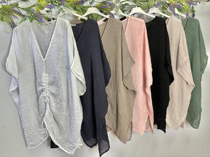 Linen Scrunchy Top : Beige / Linen