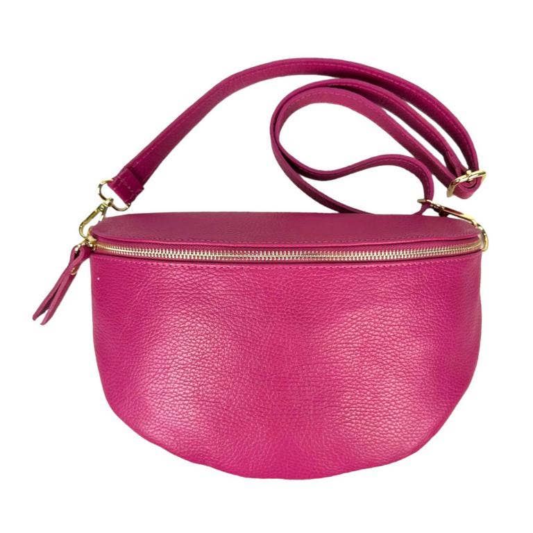 Large Italian Leather Waist Bag: Orange