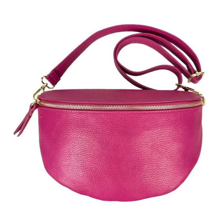 Large Italian Leather Waist Bag: Orange