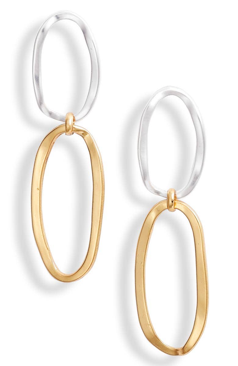 Elongated Link Drop Earring - Mixed metals: Gold/Silver Mix