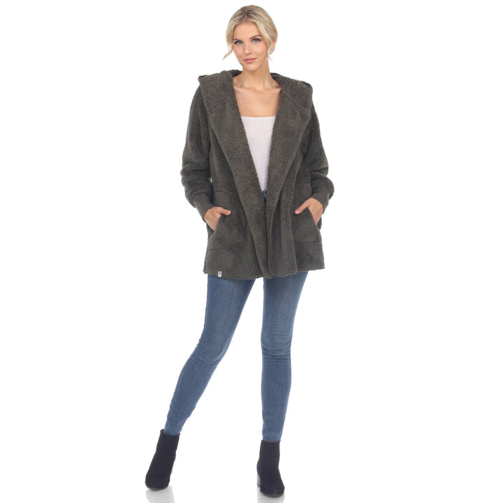 Plush Hooded Cardigan with Pockets: Purple / S/M