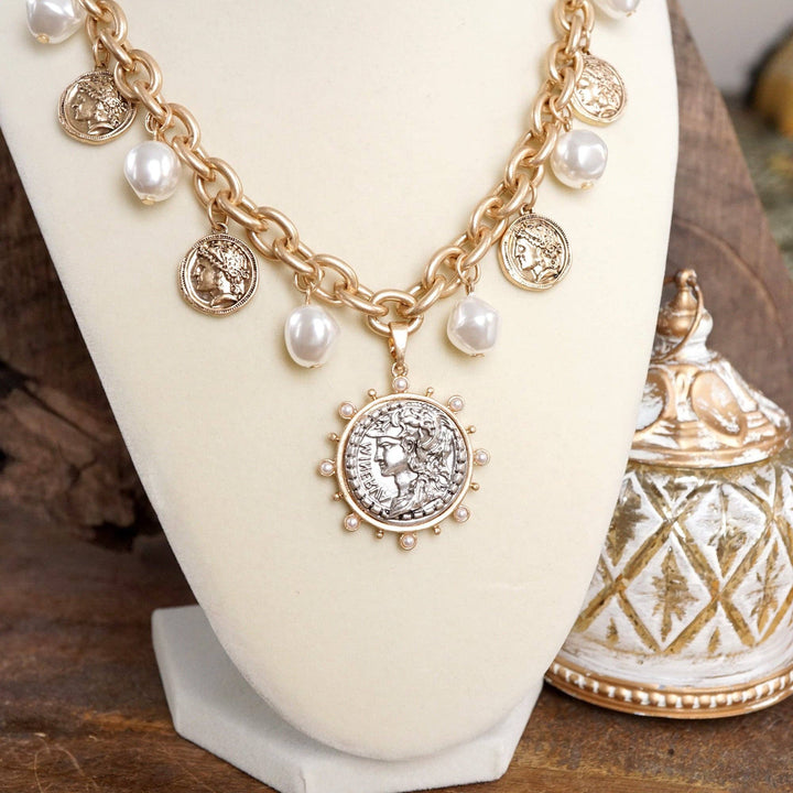 Coin and Pearl Necklace – Gold & Silver