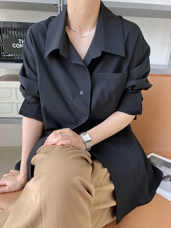Buttoned Back Blouses: BLACK / L