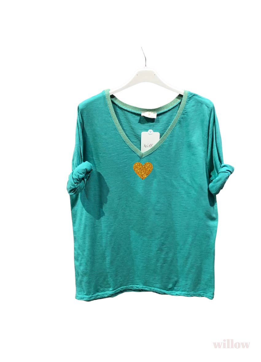Gold heart long sleeve lurex collar top: Blush