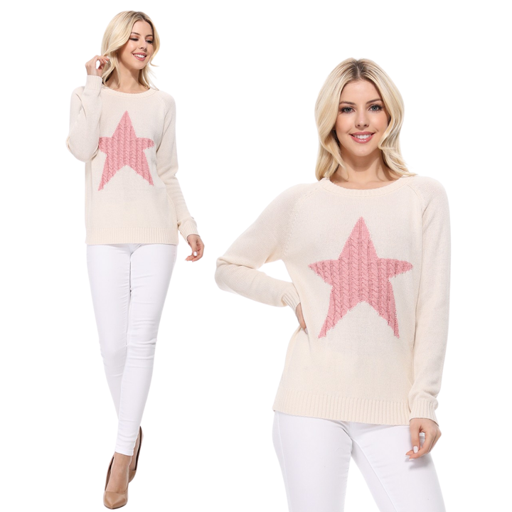 STAR SWEATER: BLACK/PINK / S
