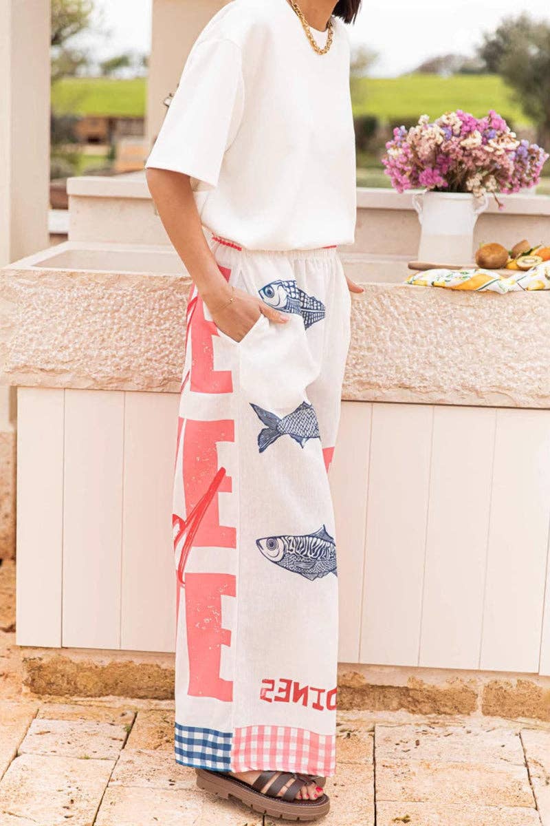 Wide-Leg Casual Pants: PINK / M