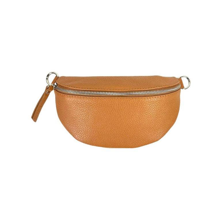Italian Leather Waist Bag with Zipper: Bottle Green
