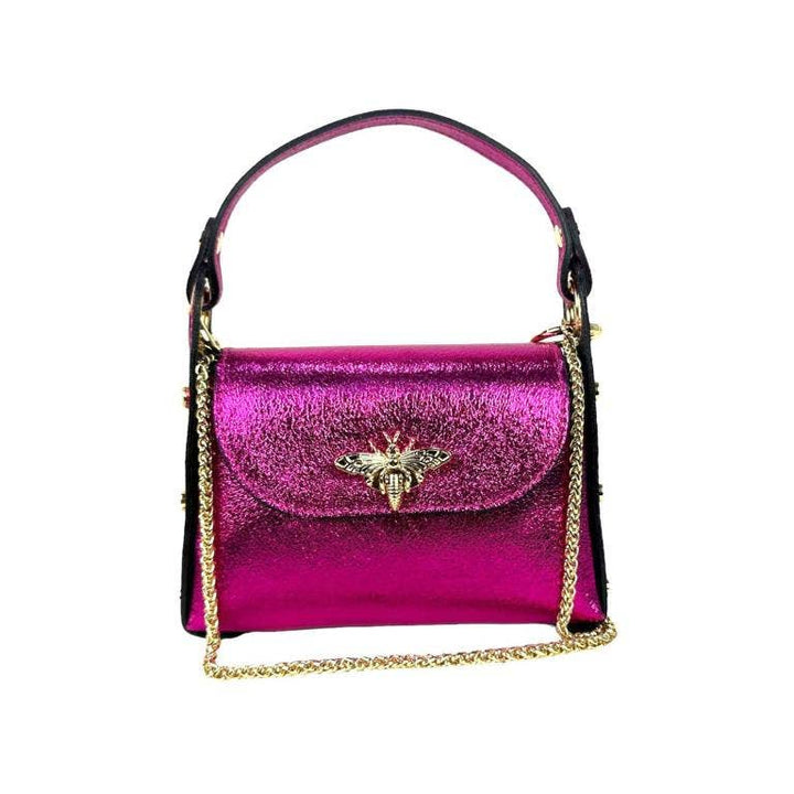 Metallic Leather Bag w/ Studs and Bee: Rose