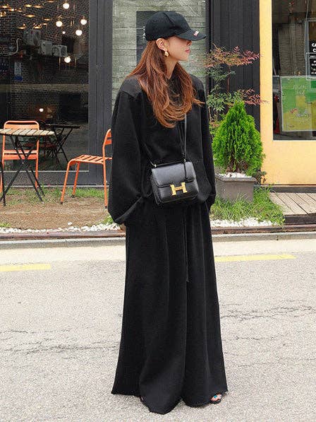 Loose Urban Gray Wide Leg Elastic Waist Pants: LIGHT GRAY / XL