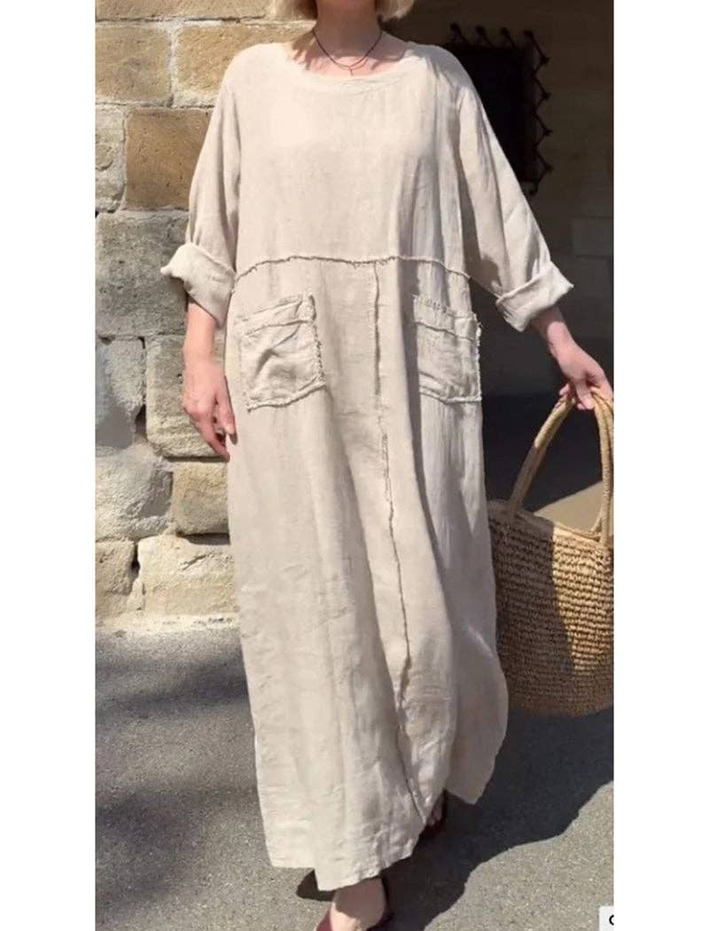 Pocket Maxi Dress: BLUE / M