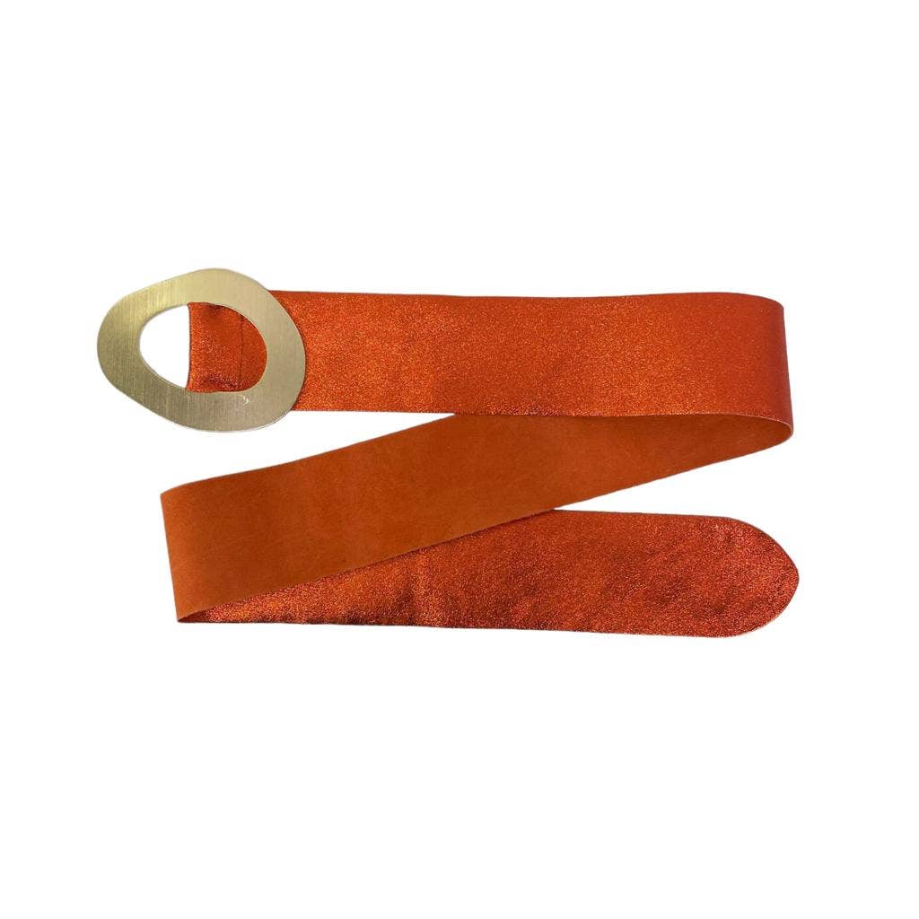 Metallic Leather Suede Belt with buckle: Bronze