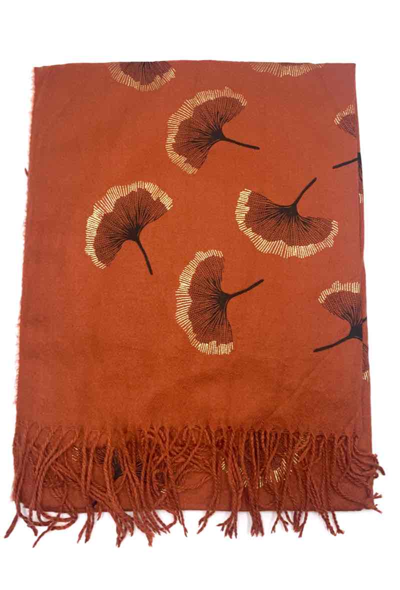 Gingko Leaf Pattern Soft Scarf: Black
