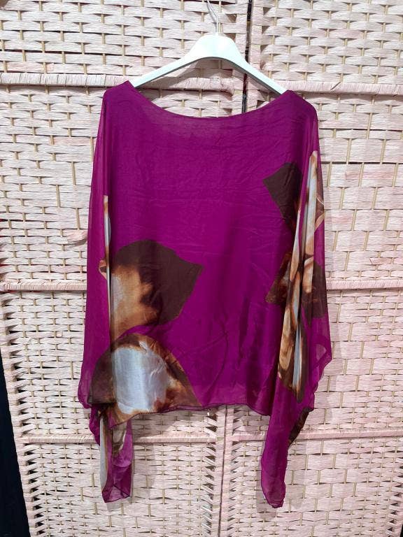Italian Silk Top with Petal:Beige