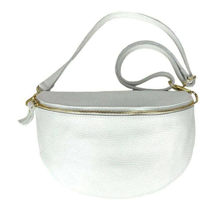 Large Italian Leather Waist Bag: Orange