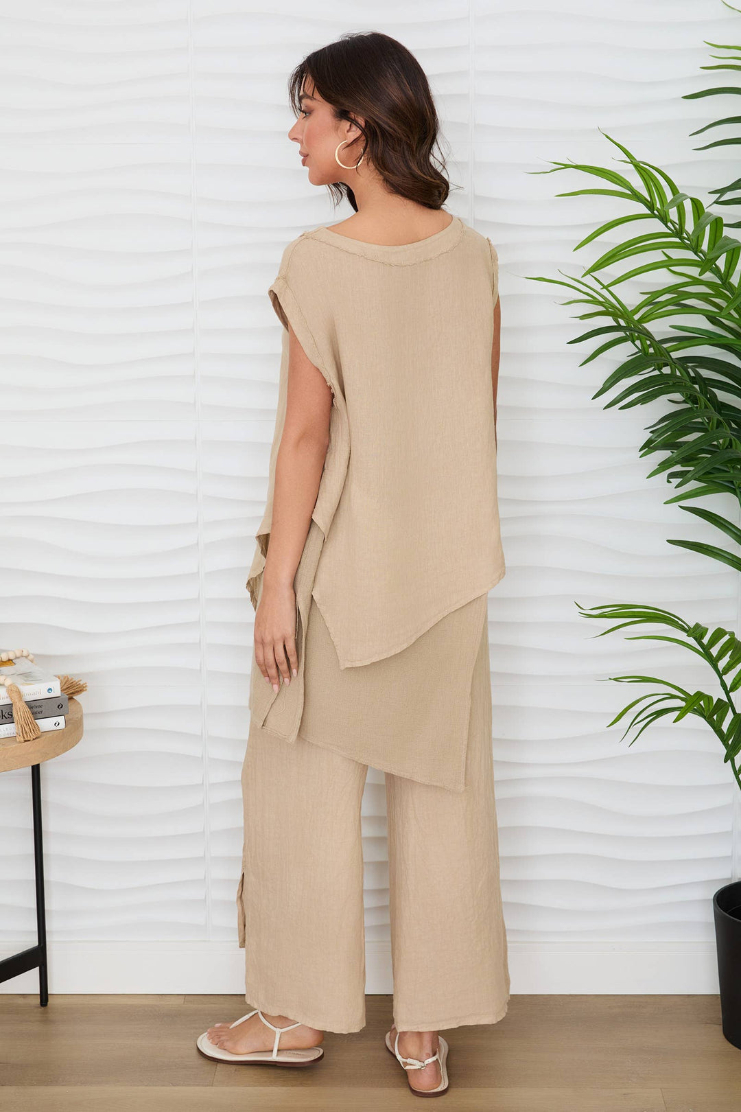 HI-LOW LINEN TOP Beige / XS