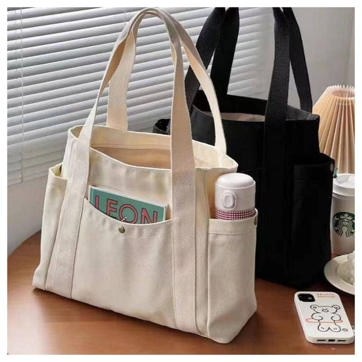 Large Capacity Canvas Shoulder Bag: BLACK