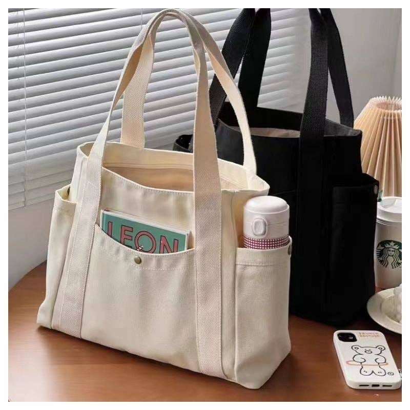 Large Capacity Canvas Shoulder Bag: KHAKI
