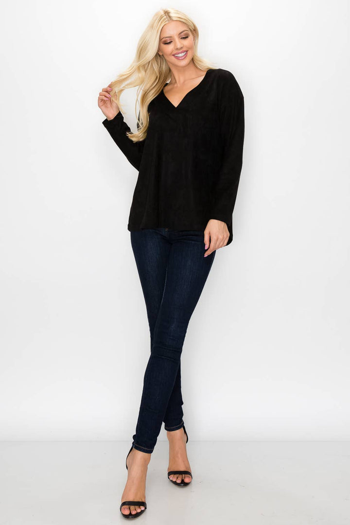 Andrea Stretch Suede Top: KHAKI / XL / A5415