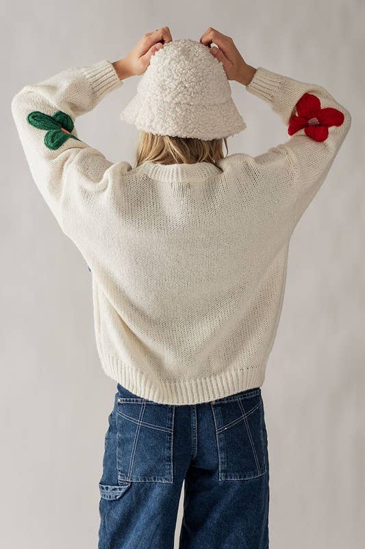 FLOWER RIB KNIT CARDI