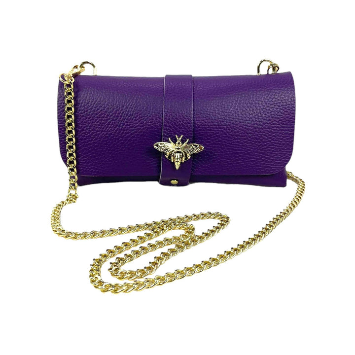 Grain Leather Bag with Dragonfly Clasp: Coral