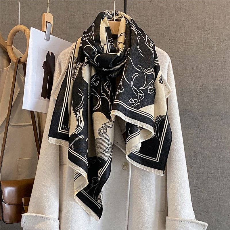 Sheer Trend - Fashion Print Fringed Scarf: Brown