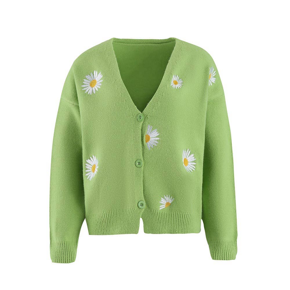 Daisy V-neck Cardigans: Orange / 2XL