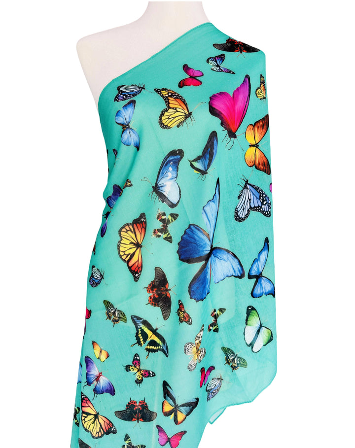 Multicolor Butterfly Scarf: White
