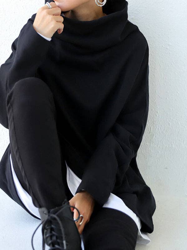 Black&Gray High Oversize T-Shirt: BLACK / L