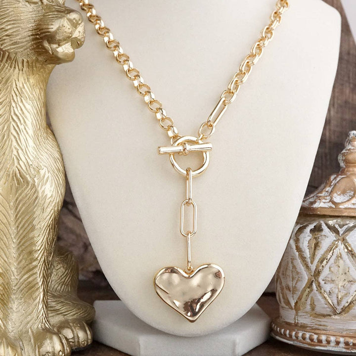 Hammered Heart Lariat Necklace in Gold