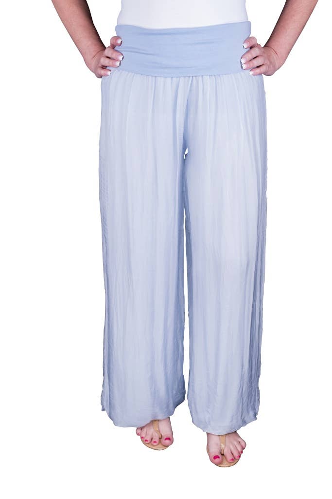 Foldover Waist Silk Pant (PL203):Navy