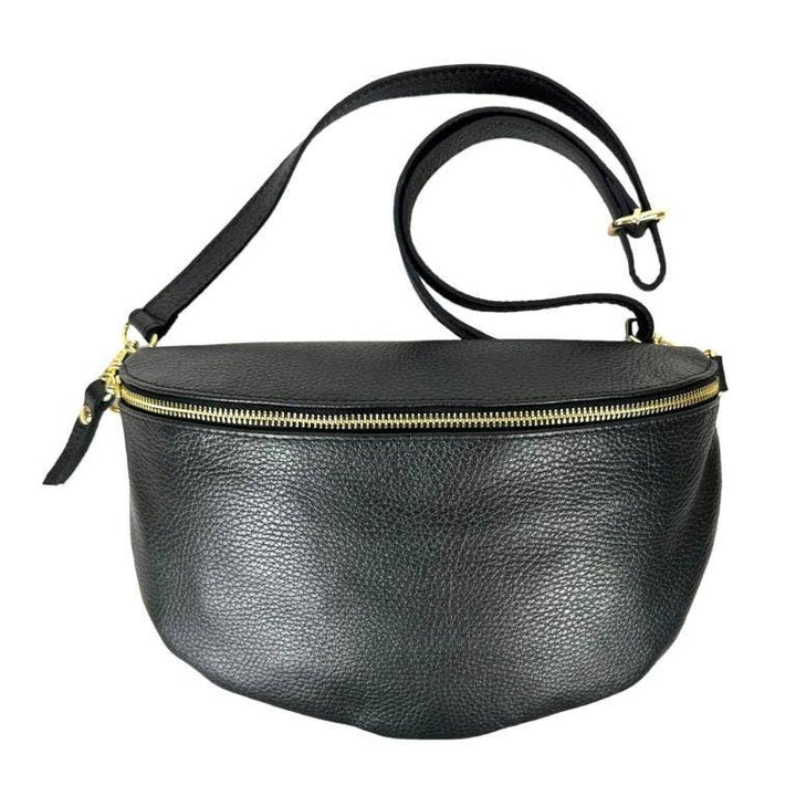 Large Italian Leather Waist Bag: Orange