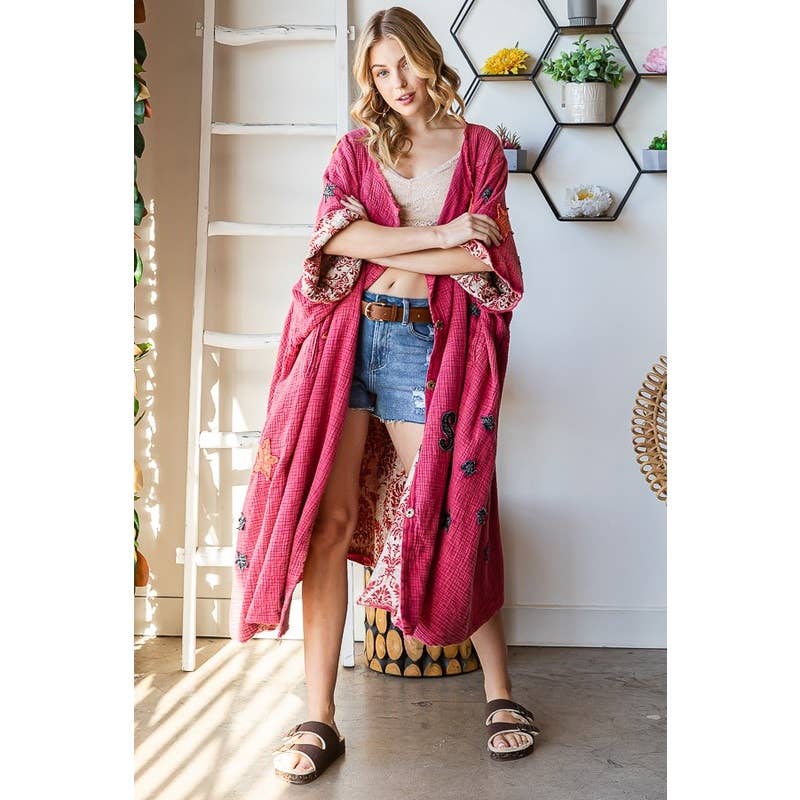 STAR BUTTON FRONT DUSTER: BLUE
