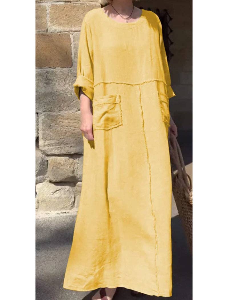Pocket Maxi Dress: YELLOW / S