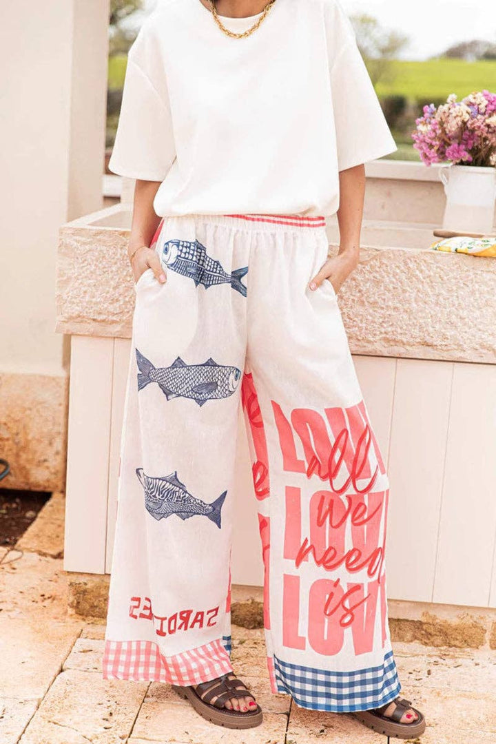 Wide-Leg Casual Pants: PINK / S