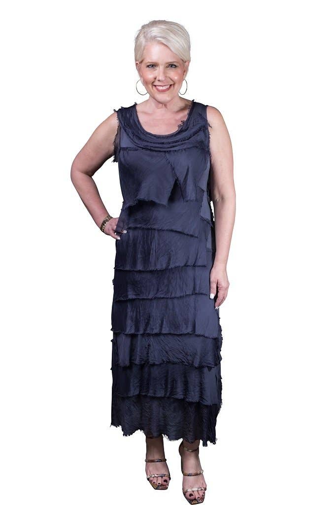 Aleena Silk Maxi Ruffle Dress (DT215):Charcoal