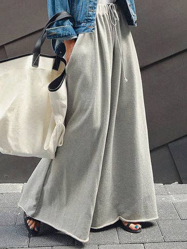 Urban Gray Wide Leg Elastic Waist Pants: BLACK / XL