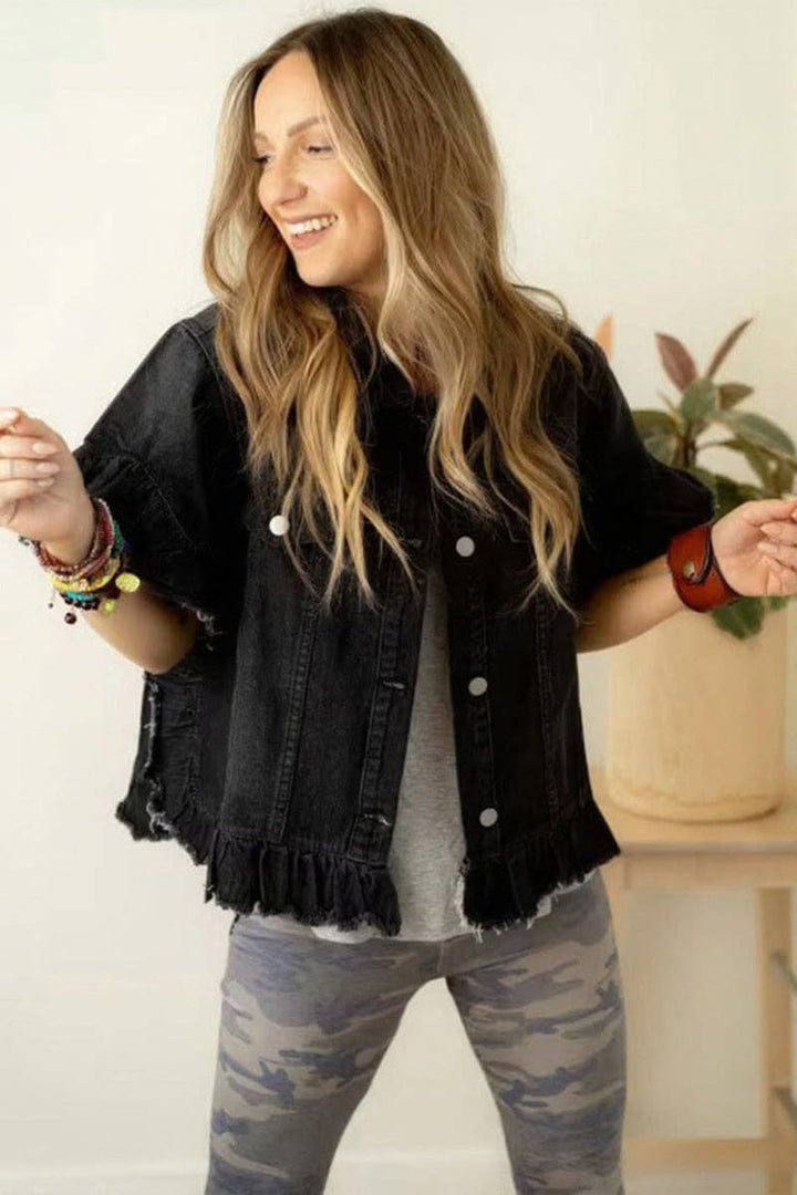 Frayed Denim Jacket: BLUE / S