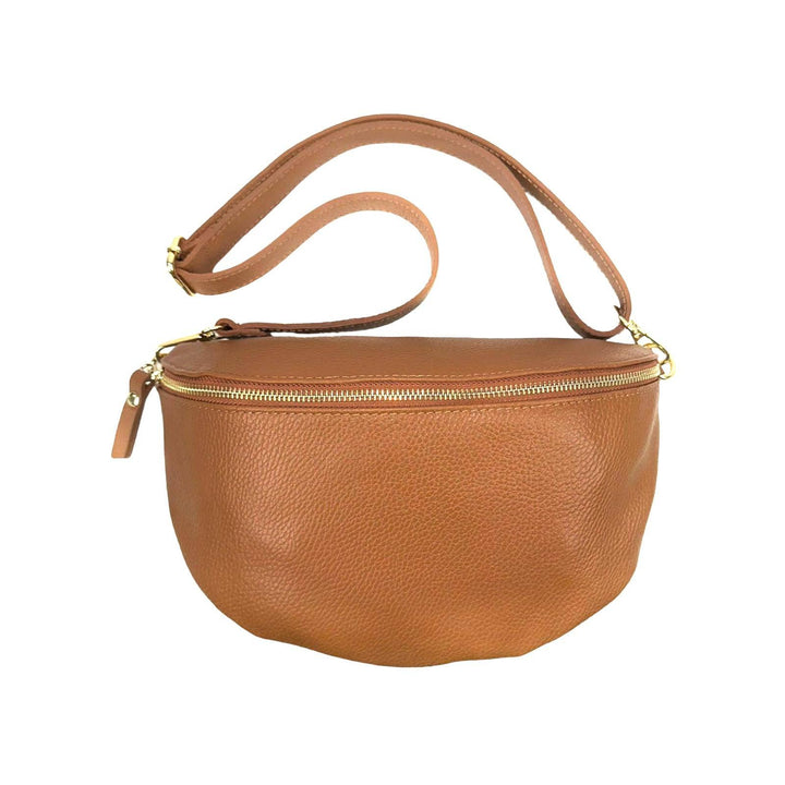 Large Italian Leather Waist Bag: Orange