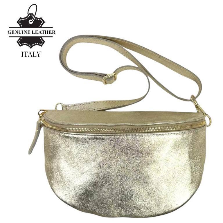 Large Italian Leather Waist Bag: Orange