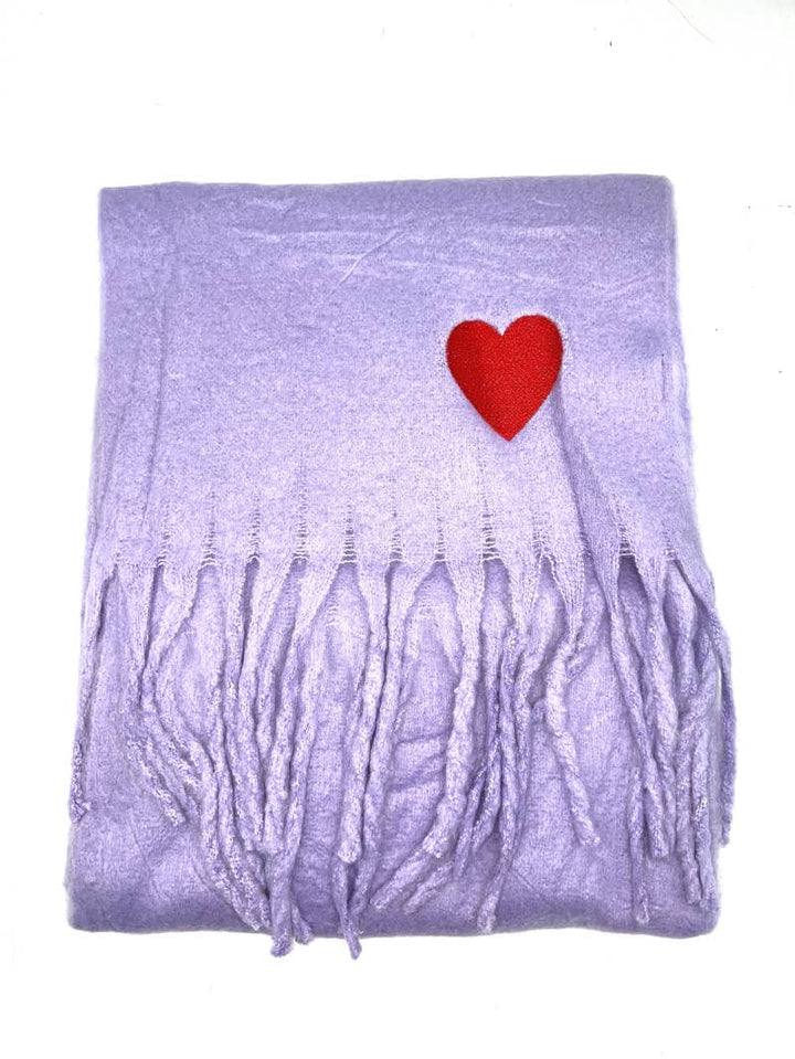 HH-210 Big fringe scarf with heart : Beige