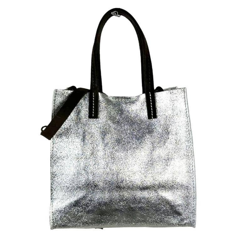 Shiny Leather Shopper Bag: Bronze