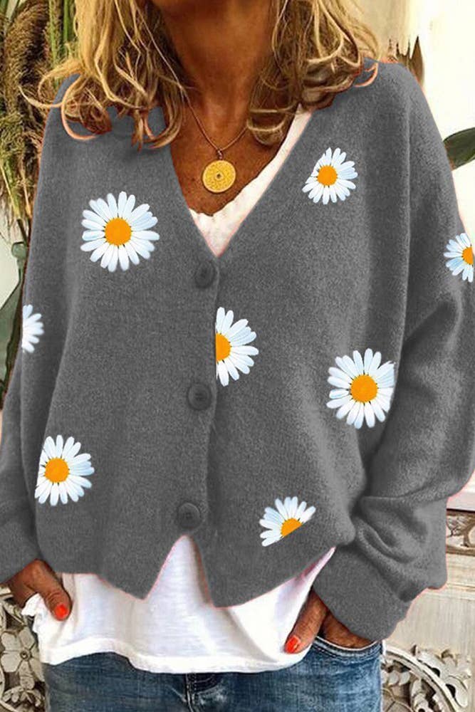 Daisy V-neck Cardigans: Orange / S