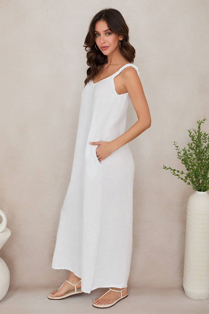 RAW EDGE MAXI DRESS: White / L
