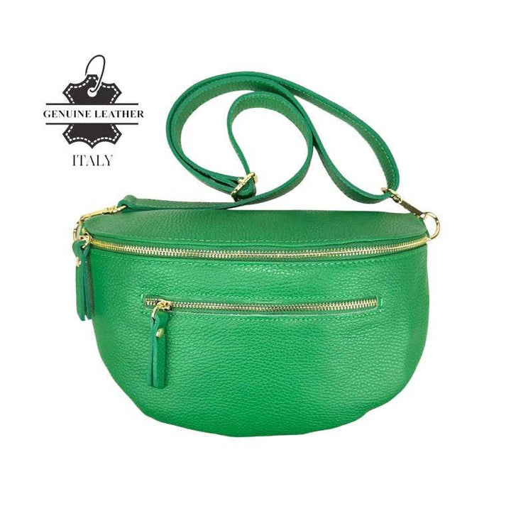 Italian Leather Waist Bag: Dark Silver