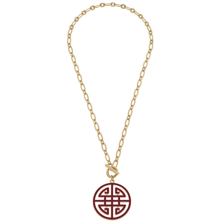 Tara Game Day Greek Keys Enamel Pendant Necklace: Orange