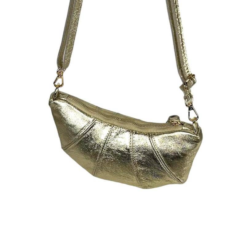 Leather Shoulder Bag with Half Moon and Shiny Design B2B: Bronze